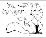 Coloriage Renard s'amuse avec les feuilles par num&eacute;ro