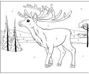 Coloriage Renne adulte dans la foret num&eacute;rot&eacute;