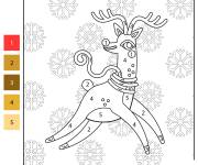 Coloriage Renne de No&euml;l &agrave; motif par num&eacute;ro