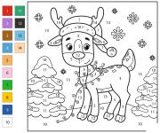 Coloriage Renne de No&euml;l pour enfants par num&eacute;ro