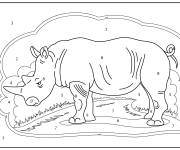 Coloriage Rhinoc&eacute;ros adulte num&eacute;rot&eacute; &agrave; colorier