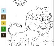 Coloriage Sc&egrave;ne d'un lion dans la Jungle par num&eacute;ro