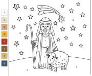 Coloriage Sc&egrave;ne de berger avec un mouton par num&eacute;ro