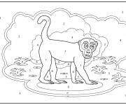 Coloriage Singe se balade dans la foret par num&eacute;ro