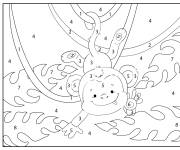 Coloriage Singe suspendu pour maternelle par num&eacute;ro