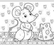 Coloriage Souris avec sa fromage par num&eacute;ro