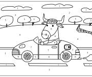 Coloriage Taureau conduisant la voiture par num&eacute;ro