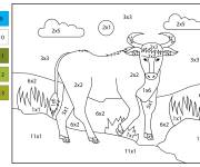 Coloriage Taureau en multiplication par num&eacute;ro