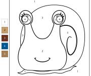 Coloriage T&ecirc;te d'escargot kawaii par num&eacute;ro 1-5