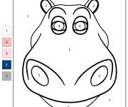 Coloriage T&ecirc;te d'hippopotame num&eacute;rot&eacute; de 1-5