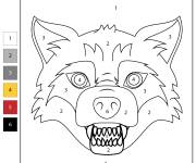 Coloriage T&ecirc;te d'un loup m&eacute;chant par num&eacute;ro