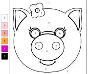 Coloriage T&ecirc;te de cochon num&eacute;rot&eacute; de 1-6