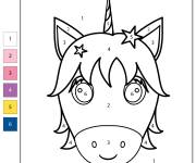 Coloriage T&ecirc;te de licorne par num&eacute;ro de 1-6