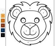 Coloriage T&ecirc;te de lion num&eacute;rot&eacute; de 1-6