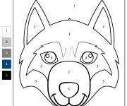 Coloriage T&ecirc;te de loup num&eacute;rot&eacute;