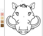 Coloriage T&ecirc;te de phacoch&egrave;re num&eacute;rot&eacute; de 1-5