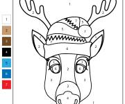 Coloriage T&ecirc;te de renne de Noel num&eacute;rot&eacute; de 1-7
