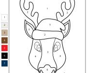 Coloriage T&ecirc;te de renne de No&euml;l par num&eacute;ro cp