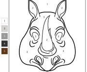 Coloriage T&ecirc;te de rhinoc&eacute;ros num&eacute;rot&eacute; de 1-5