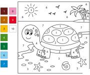 Coloriage Tortue sur la plage par num&eacute;ro