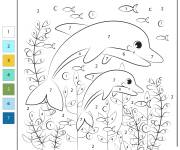 Coloriage Troupeau de dauphins num&eacute;rot&eacute;