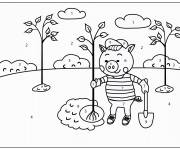Coloriage Un cochon adorable dans le jardn par num&eacute;ro