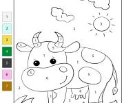 Coloriage Vache dans le pr&eacute; par num&eacute;ro