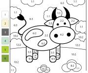 Coloriage Vache en division par num&eacute;ro