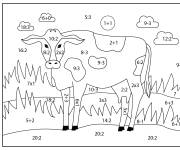 Coloriage Vache en math&eacute;matique par num&eacute;ro