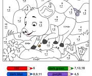 Coloriage magique ce1 de calcul cochon