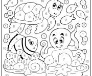 Coloriage Magiques cr&eacute;atures marines nombres de 1 &agrave; 10