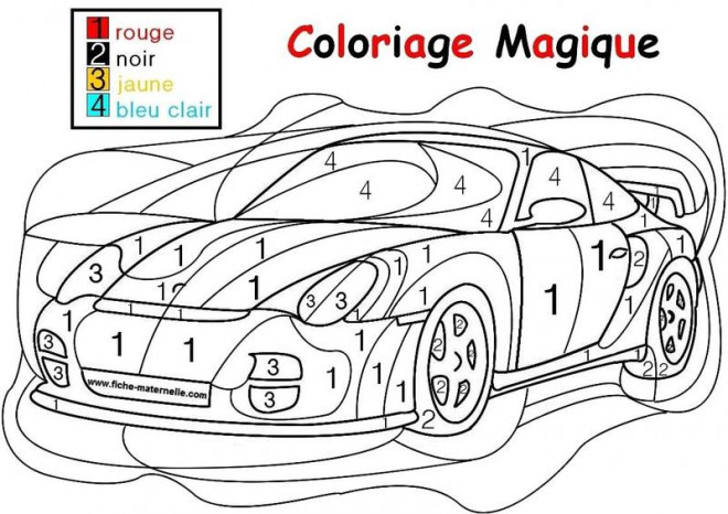 Coloriage Magique voiture de course dessin gratuit à imprimer