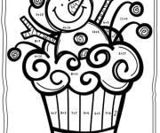 Coloriage et dessins gratuit Bonhomme de Noel dans petit g&acirc;teau par num&eacute;ros à imprimer