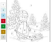 Coloriage Bonhomme de Noel qui patine magie par num&eacute;ro