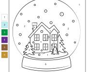 Coloriage Boule &agrave; neige de No&euml;l par chiffre de 1 &agrave; 6