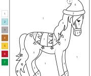 Coloriage Cheval portant le bonnet de p&egrave;re noel par num&eacute;ro