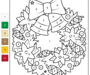 Coloriage Couronne de No&euml;l par chiffres pour enfants