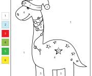 Coloriage Dinosaure heureux avec bonnet de Noel dessin num&eacute;rot&eacute;