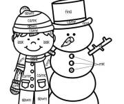 Coloriage et dessins gratuit Enfant mignon et bonhomme de neige magique Noel à imprimer