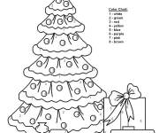 Coloriage Jouet train pr&eacute;s du sapin de noel par num&eacute;ros