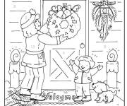 Coloriage La famille d&eacute;core la maison pour noel par num&eacute;ros