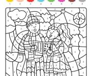Coloriage Les enfants recitent les chansons de noel dessin num&eacute;rot&eacute;