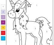 Coloriage Licorne pendant la c&eacute;l&eacute;bration de Noel par num&eacute;ro facile