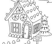 Coloriage Maison isol&eacute;e pour Noel par num&eacute;ros