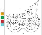 Coloriage Masque de No&euml;l d&eacute;cor&eacute; avec un sapin par num&eacute;ro