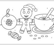 Coloriage Pain d'&eacute;pices et &eacute;l&eacute;ments de Noel magique par num&eacute;ros