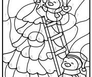 Coloriage Paysage de pingouins sur sapin de npel magique par chiffres