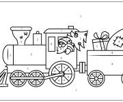 Coloriage P&egrave;re Noel avec le sapin dans le train par num&eacute;ro