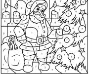Coloriage P&egrave;re Noel et sapin magique num&eacute;rot&eacute;