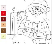 Coloriage P&egrave;re noel pr&eacute;sent &agrave; la maison magique par num&eacute;ros